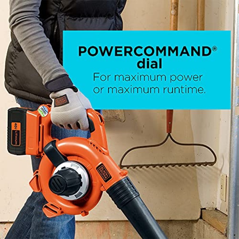 BLACK+DECKER 40V MAX 무선 송풍기, 단단한 표면 스위퍼, 최대 120MPH의 가변 속도, 배터리 및 충전기 포함(LSW36)