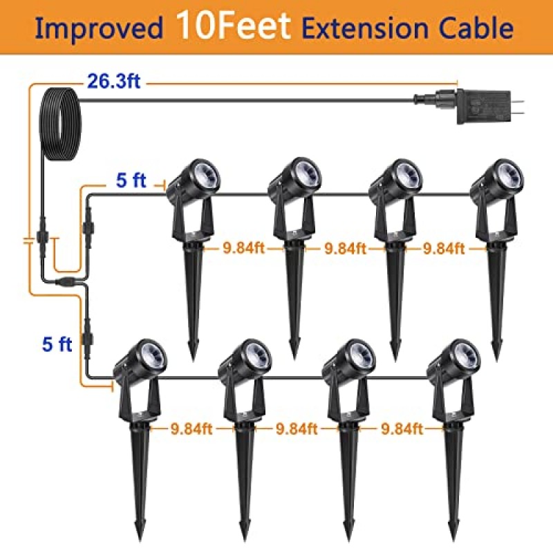 APONUO 95FT 저전압 Led 조경 조명, 변압기 방수 조경 조명 키트가있는 조경 조명 마당, 잔디밭, 나무 (8 조명) 용 따뜻한 흰색 12W 조경 하우스 라이트