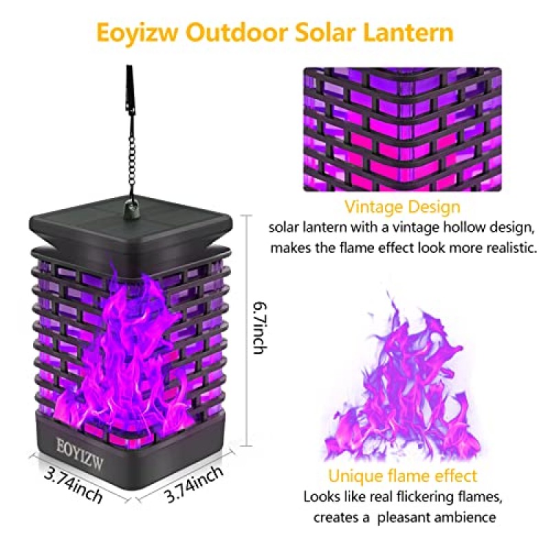 Eoyizw 태양열 조명 야외 깜박이는 불꽃 태양열 횃불 조명 장식 태양 랜턴 조명 태양열 전원 방수 조경 장식 정원 안뜰 마당에 대한 야외 조명