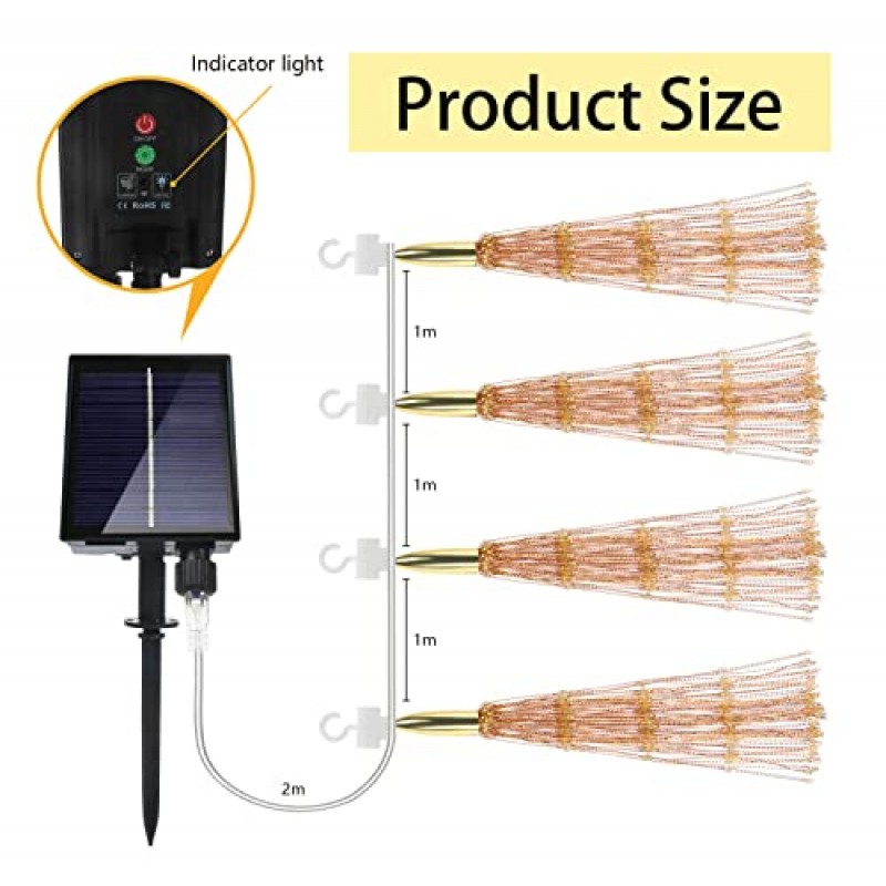 4팩 800LED 태양 항성 구형 조명, 불꽃놀이 원격 제어 타이머 8가지 모드 밝기 조절이 가능한 방수 걸이 요정 조명, 파티오 파티 텐트용 구리선 반짝 조명 크리스마스(따뜻한 흰색)