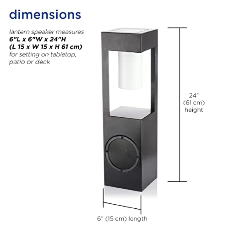 Alpine Corporation SKY426SLR 알파인 24인치 H 현대식 실외 태양열 금속 LED 조명 및 블루투스 스피커, 블랙 랜턴