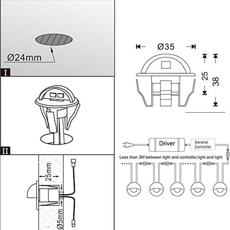 FVTLED LED 계단 조명 키트 저전압 방수 IP65 야외 반달 1-2/5