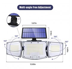 YANSES 태양광 투광 조명 야외 모션 센서 조명 398 슈퍼 브라이트 LED, 7000K 3000LM 야드 정원 조명 분리형 태양광 패널 태양광 조명, 외부 IP65 안전 조명(2팩)