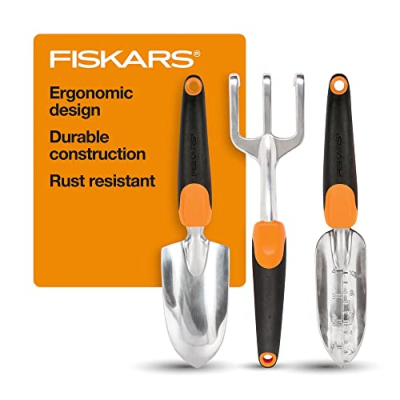 Fiskars 751220-1001 Pro IsoCore 픽/매톡, 1.5파운드, 오렌지/블랙 & 384490-1002 잡초 제거, 땅 파기, 원예용 삽, 손 갈퀴 및 스페이드가 포함된 정원 스크래치 도구 세트, 블랙/오렌지