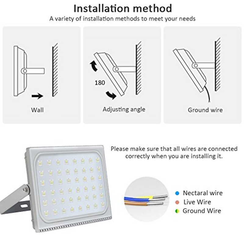 Missbee 300W Led 투광 조명, 6000-6500K 33000Lm 더 얇은 라이터 야외 보안 조명, IP67 방수 Led 스포트 라이트 야외, 차고, 마당, 잔디밭, 정원용 Led 벽 조명(차가운 흰색)