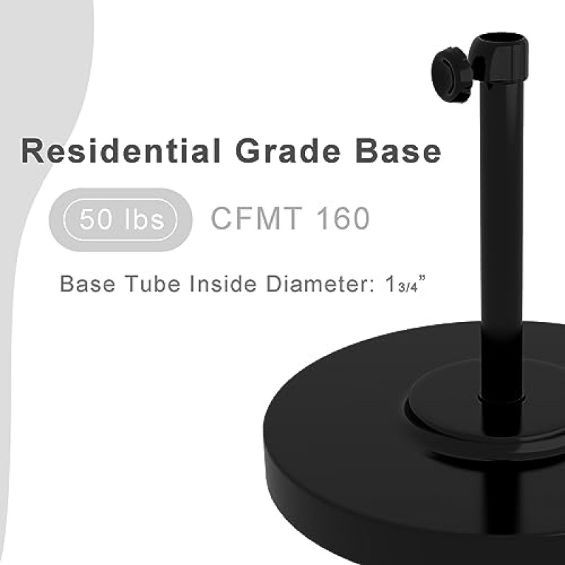 캘리포니아 우산 50파운드 둥근 콘크리트 가중 파우더 코팅 강철 우산 받침대, 검정색 프레임