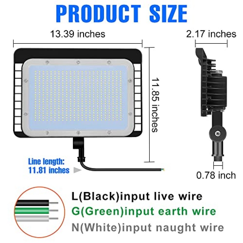 200W 실외 LED 투광 조명 22890LM, 506Led 영역 조명 황혼에서 새벽까지 광전지 센서 110V, 일광 5000K 조정 가능한 너클 마운트 5년 보증, IP65 파티오 코트용 방수 보안 투광 조명