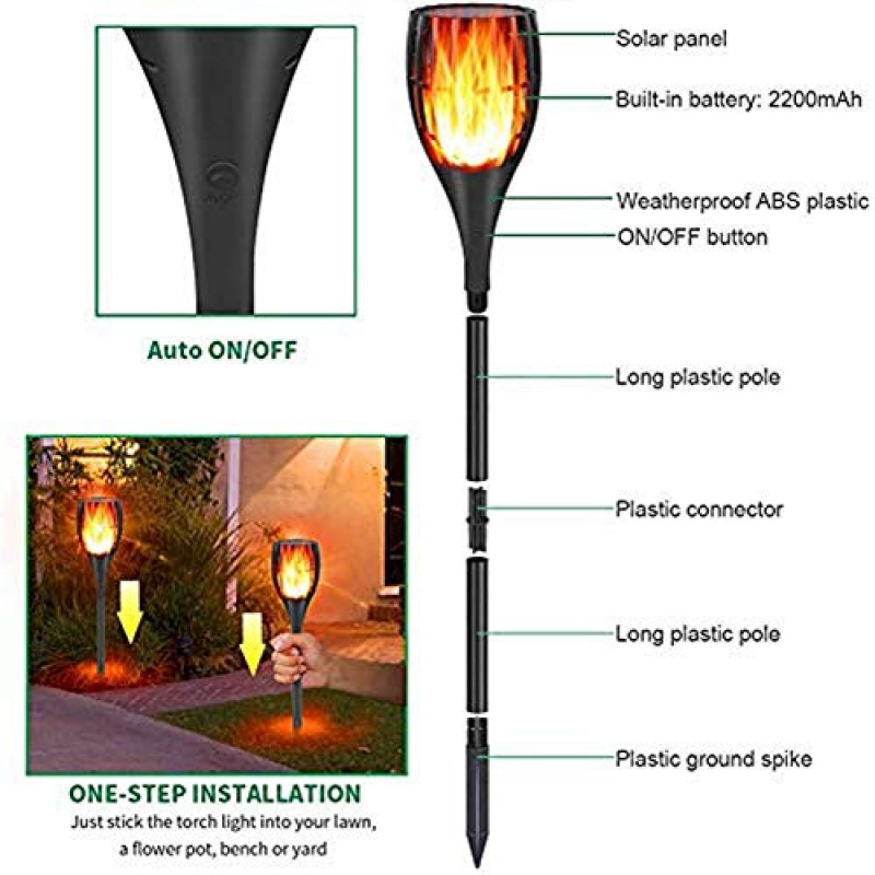 Fitybow 태양열 토치 조명 야외, 방수 댄스 불꽃 조명 태양열 정원 조명 야외 조경 장식 조명 황혼에서 새벽까지 보안 토치 조명 파티오 데크 진입로 4Pack