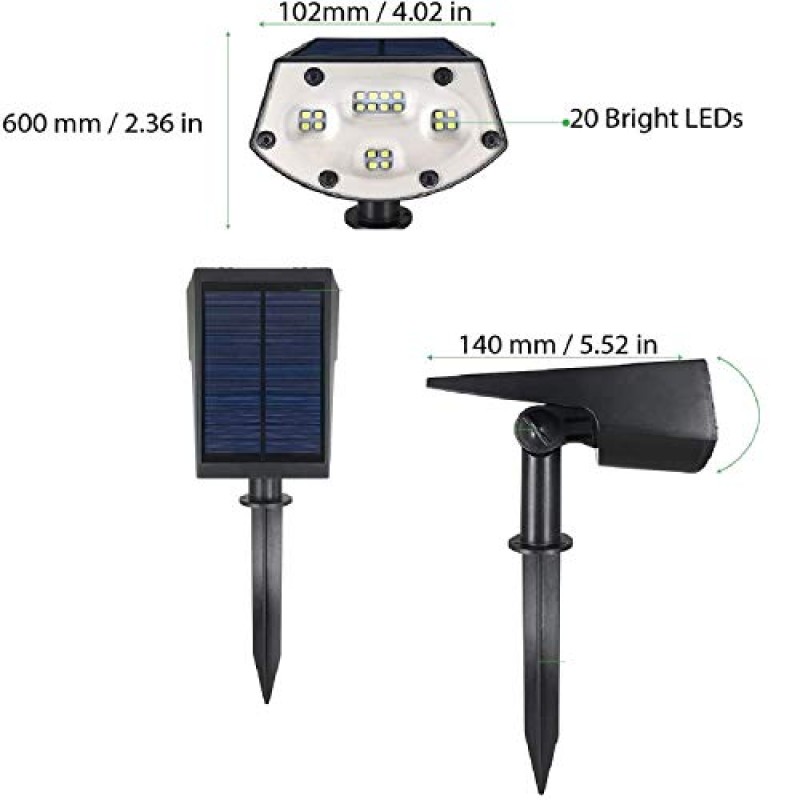 WBM 스마트 20 Led 태양 광 경관 스포트라이트, Ip65 방수 태양 광 발전 벽 조명 Yd 정원 진입로 베란다, 12 팩에 대한 2-in-1 무선 야외 태양 광 조경 조명