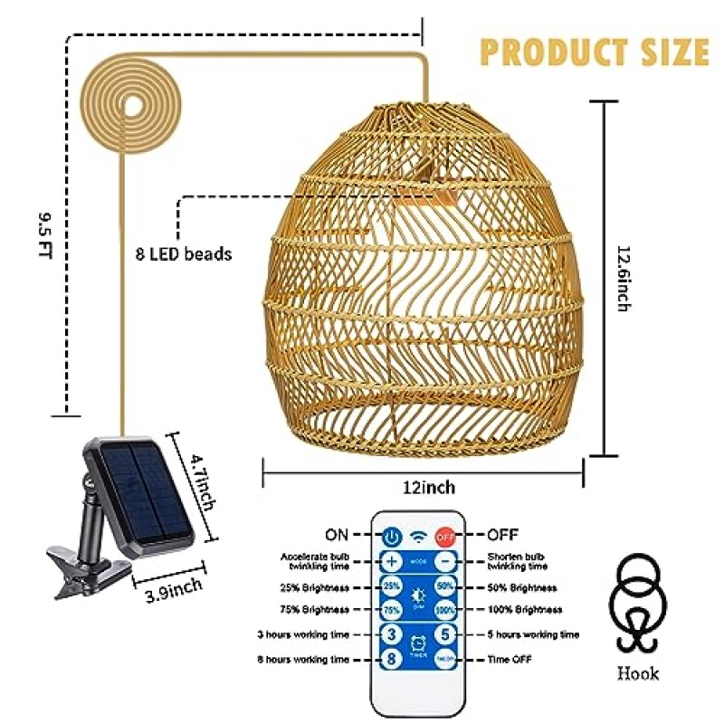 태양 펜던트 조명 야외 매달려 랜턴 베란다 파티오 전망대 정원 마당 장식에 대한 원격 디 밍이 가능한 태양 야외 샹들리에