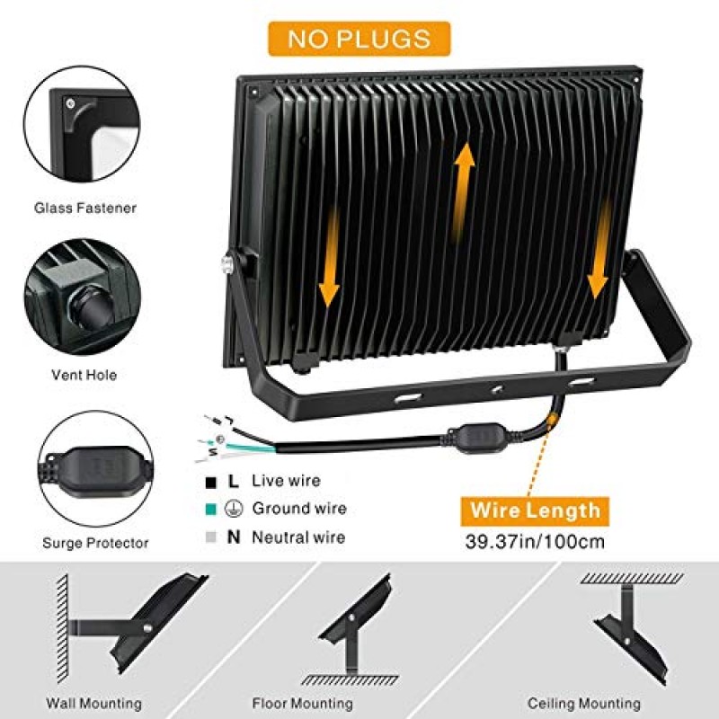 SOLLA 2팩 200W LED 투광 조명, 16000lm 6000K 일광 흰색 외부 투광 조명, 마당, 정원, 차고, 옥상용 실외 실내 투광 조명기구 조경 보안 투광 조명 스포트라이트