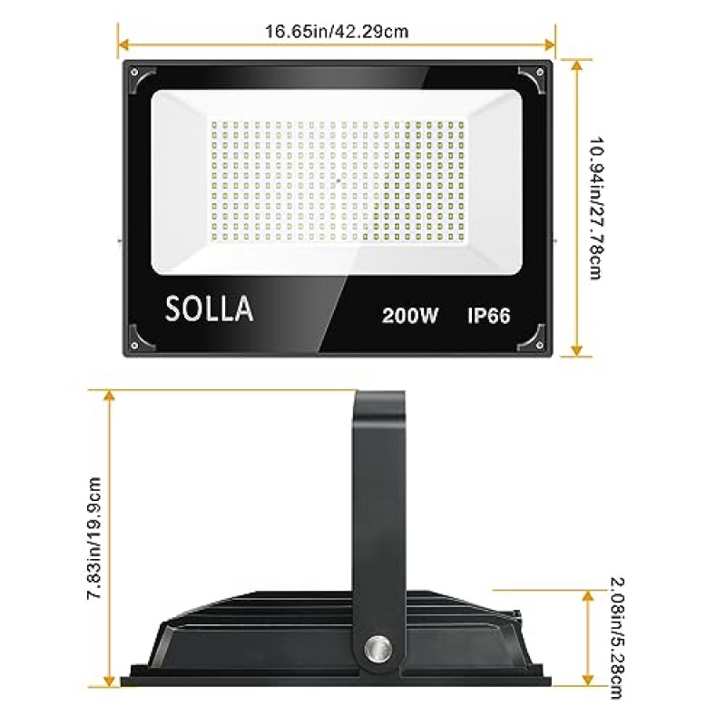 SOLLA 2팩 200W LED 투광 조명, 16000lm 6000K 일광 흰색 외부 투광 조명, 마당, 정원, 차고, 옥상용 실외 실내 투광 조명기구 조경 보안 투광 조명 스포트라이트