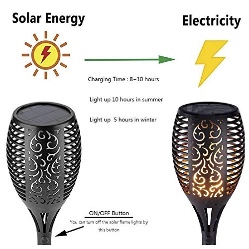 Yonxuleo 태양열 토치 조명, 72 LED 자동 켜짐/꺼짐 깜박이는 불꽃 태양열 전원 실외 조명, 마당 파티오 정원용 방수 조경 장식, 6개 팩.