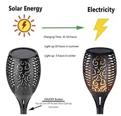 Yonxuleo 태양열 토치 조명, 72 LED 자동 켜짐/꺼짐 깜박이는 불꽃 태양열 전원 실외 조명, 마당 파티오 정원용 방수 조경 장식, 6개 팩.