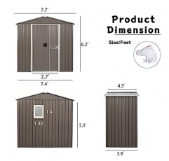 GLANZEND 8 x 4 피트 야외 금속 보관 창고, 방수 경사 지붕, 통풍구 및 잠글 수 있는 슬라이딩 도어가 있는 대형 유틸리티 정원 창고, 뒷마당 잔디밭을 위한 도구 보관소, 회색