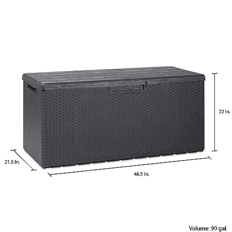 Toomax Z175E097 Portofino 헤비 듀티 90갤런 플라스틱 야외 보관 데크 박스(잠금 가능한 뚜껑 포함), 파티오 데크용 450파운드 중량 용량, 회색