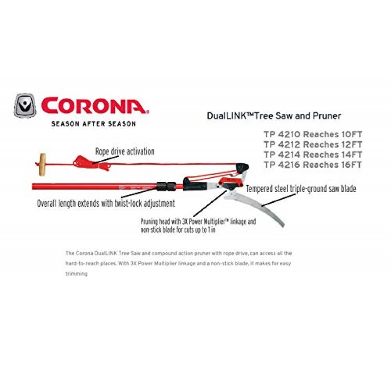 코로나 시퍼 211252 TP 4212 듀얼링크 나무톱 및 정리기, 12피트, 피트, 빨간색