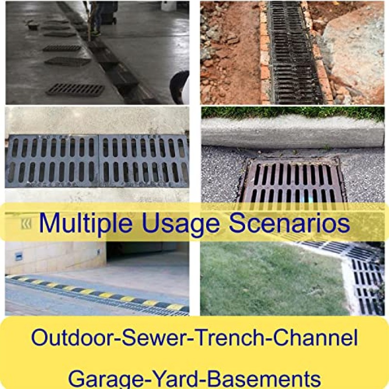 MOSINSBO 주철 배수 창살, 20x12 실외 배수 창살, B125 등급 하수구 창살, 내구성이 뛰어난 중부하 하수구 덮개, 콘크리트 바닥용 검정색 직사각형 배수 창살(19.7