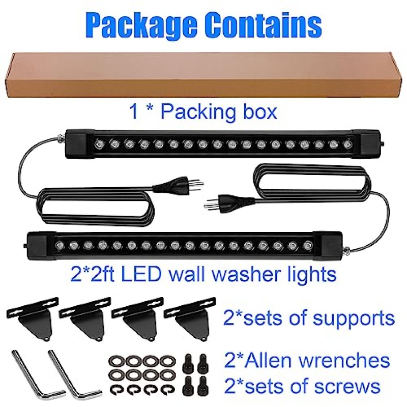 야외 벽 세탁기 조명 2 팩, 36W 5000K 일광 흰색 벽 조명, 120V IP67 방수 2피트 Led 선형 벽 조명 바, 야외 실내 건물 표시, 허리, 정원, 안뜰 조명