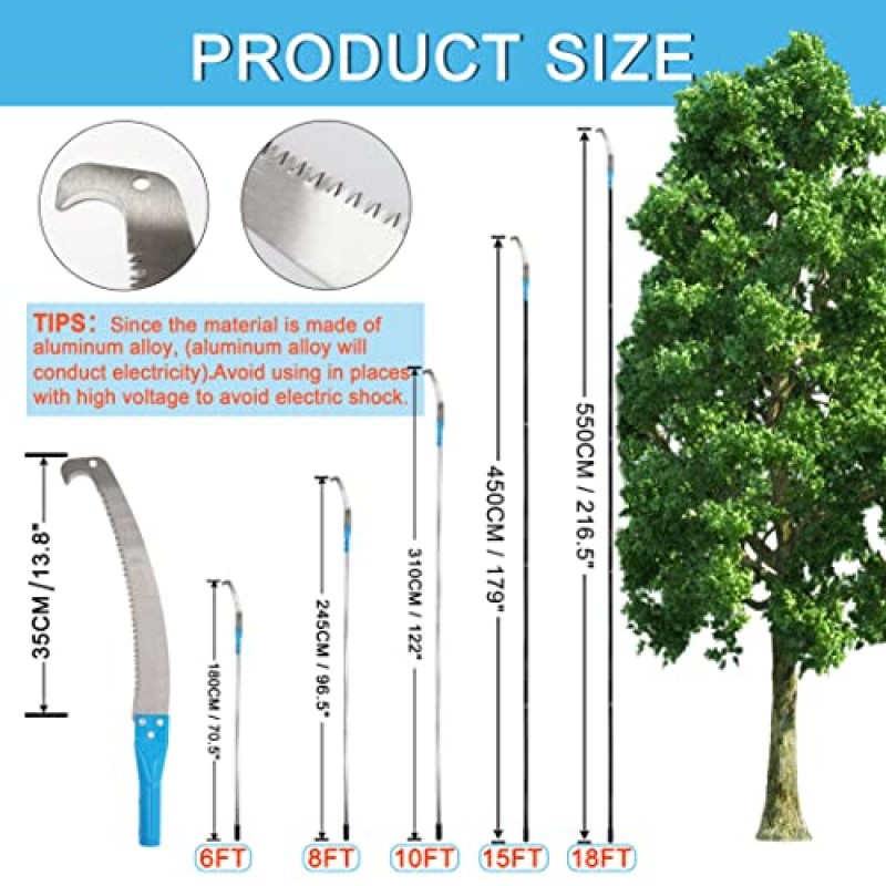 나무 트리머, 장대 가지치기 톱, 확장된 다단계 장대 톱, 원예 도구 마당용 가지치기 핸드 장대 톱(15FT)