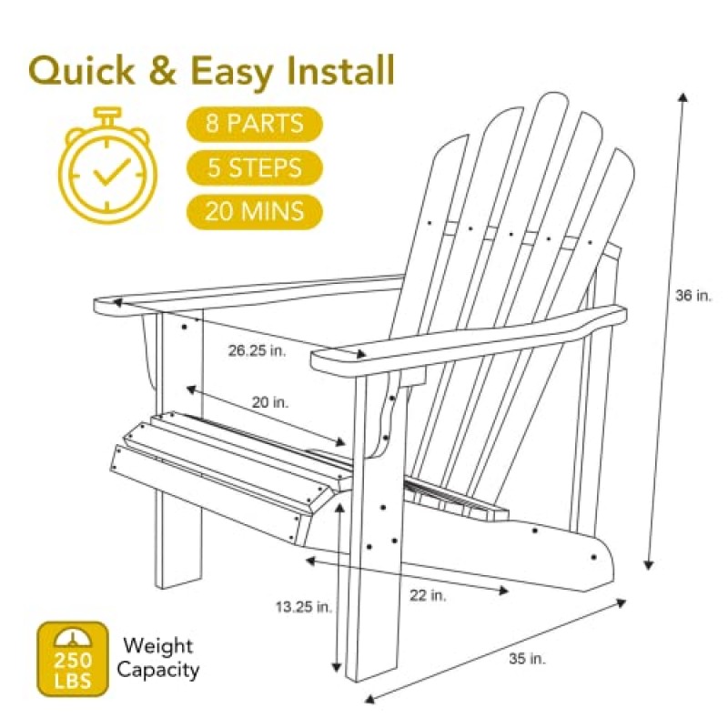 Shine Company 4611N Westport Wood Adirondack 의자 | 등받이 및 좌석 사전 조립 – 내추럴