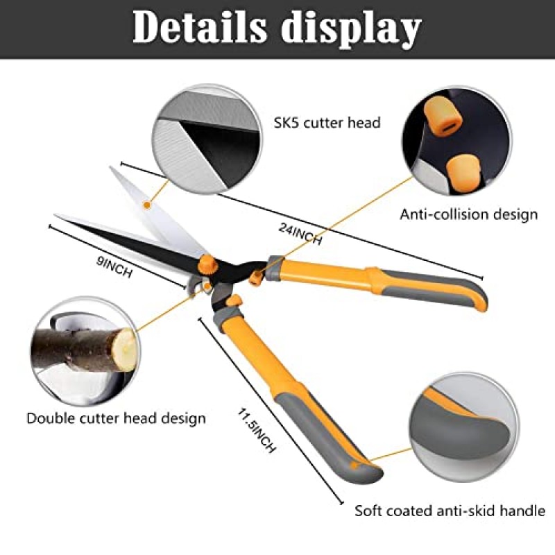 AIRAJ 3PCS 헤지 가위 및 가위 세트, 분기 커터 부시 클리퍼 트리머 1개, 나무 절단용 헤비 듀티 확장형 금속 앤빌 바이패스 로퍼 1개, 테두리 트리밍용 정원 정리기 1개, SK5 블레이드