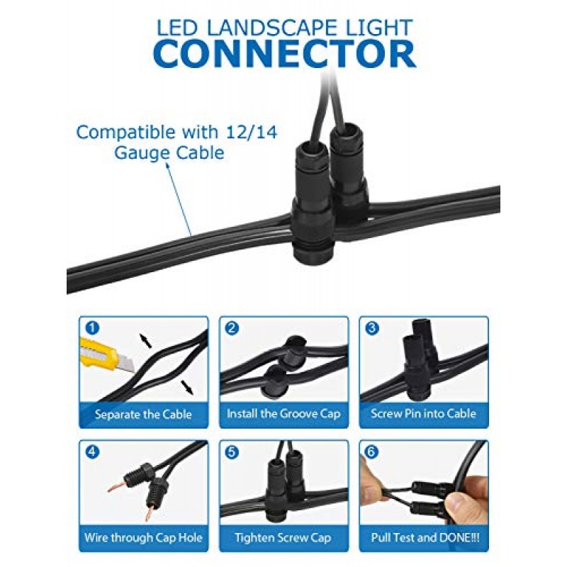 SUNVIE 12W 저전압 LED 조경 조명(커넥터 포함), 실외 12V 슈퍼 웜 화이트(900LM) 방수 정원 통로 조명 스파이크 스탠드가 있는 벽 트리 플래그 스포트라이트(커넥터 포함 10팩)