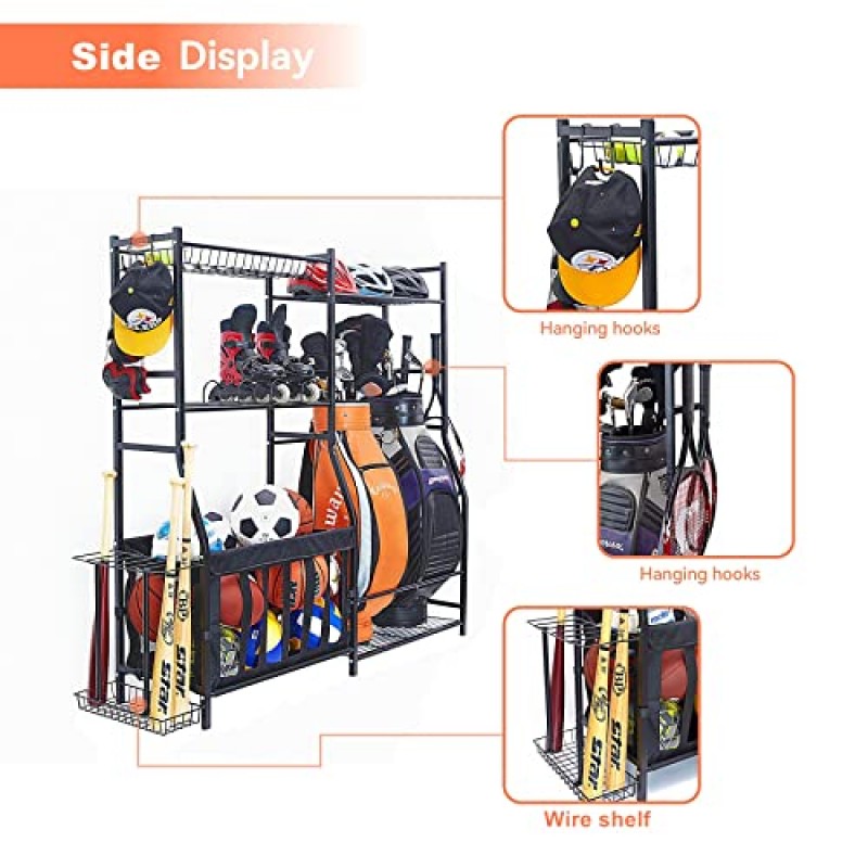 WALMANN 차고 스포츠 장비 정리함, 차고 공 보관함용 골프 가방 스탠드 실내/실외 어린이 장난감 보관 정리함, 바구니가 있는 볼 홀더