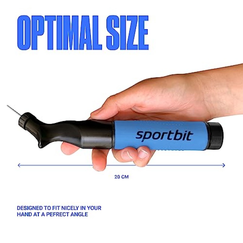 5개의 바늘이 있는 SPORTBIT 볼 펌프 - 밀고 당기는 팽창 시스템 - 모든 스포츠 공에 적합 - 배구 펌프, 농구 팽창기, 축구 및 축구 공 공기 펌프 - 바늘 세트와 함께 사용