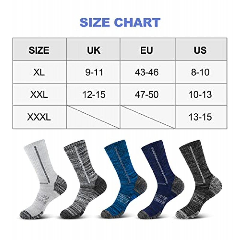 Masstron 남성용 면 작업 부츠 양말, 5켤레 쿠션 크루 양말, 야외 스포츠, 하이킹, 달리기용 심지