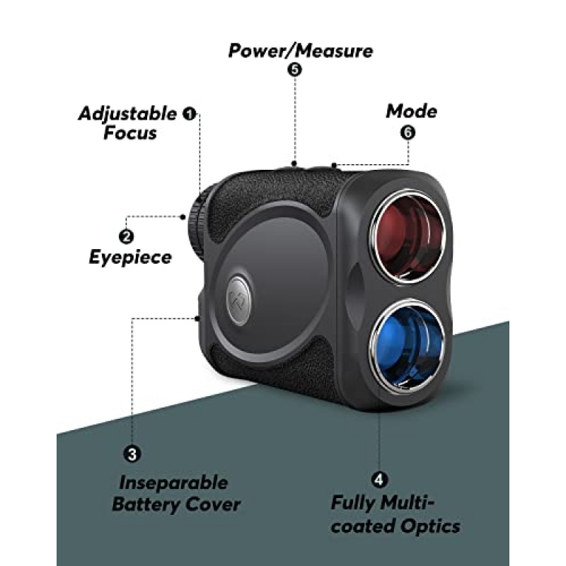 골프 및 사냥용 거리 측정기용 800야드 레이저 거리 측정기, 진동 경고 기능이 있는 플래그 잠금 장치, 거리/속도/경사/비경사 모드 측정, 업그레이드된 배터리 커버(토너먼트 법적)