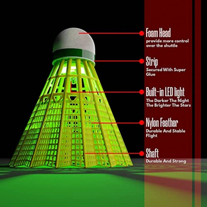 EAGLES LED 배드민턴 셔틀콕 - 5팩 조명 버디, 야구 연습을 위한 어둠 속의 나일론 글로우 - 야외 실내 스포츠 활동을 위한 플라스틱 라이트 업 버디