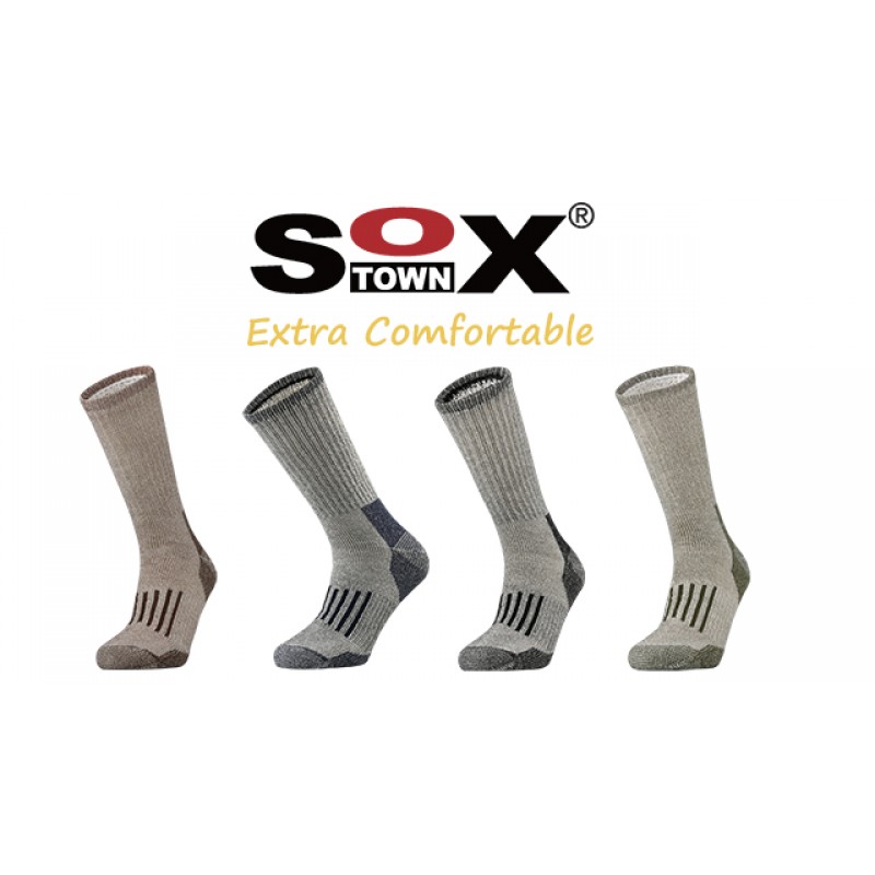 SOX TOWN 남성용 메리노 울 쿠션 크루 양말 야외 하이킹을 위한 수분 흡수 컨트롤 작업 부츠 보온 따뜻한 올 시즌