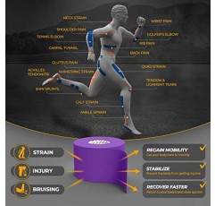 키네시올로지 테이프 - 운동 스포츠 및 회복을 위한 놀라운 지원+무료 테이핑 가이드 - 무절단 2인치 16.4피트 롤(인디고 퍼플(2개 팩) + 무료 테이핑 가이드)