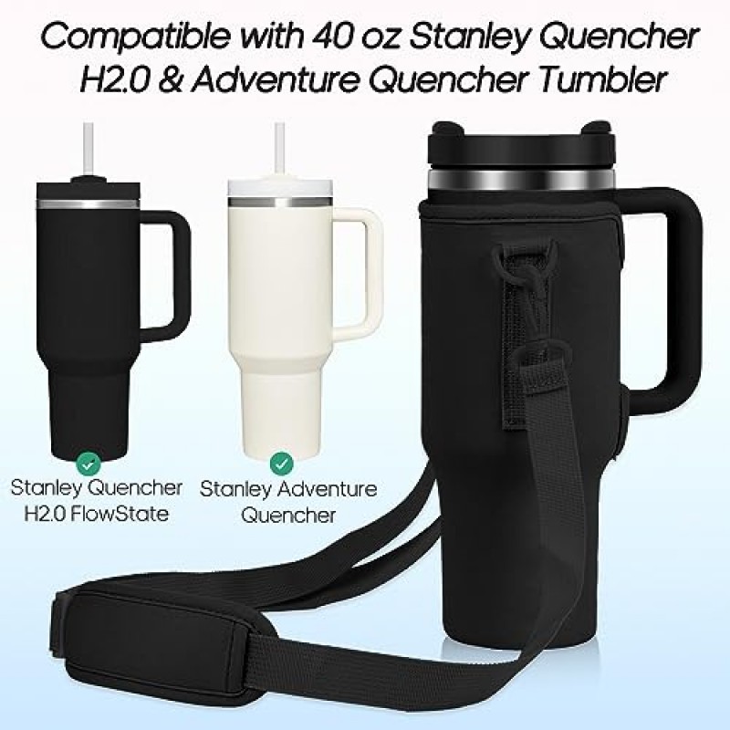 손잡이가 있는 Stanley 40oz 텀블러와 호환되는 파우치가 있는 Odaverso 물병 캐리어 백, Stanley Quencher H2.0 Flowstate용 물병 파우치, Stanley Adventure Quencher 40oz 텀블러