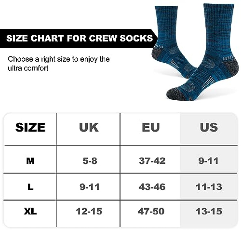 Masstron 남성용 면 작업 양말, 쿠션이 있는 크루 부츠 양말 5쌍, 스포츠, 하이킹, 달리기용 심지 운동 양말