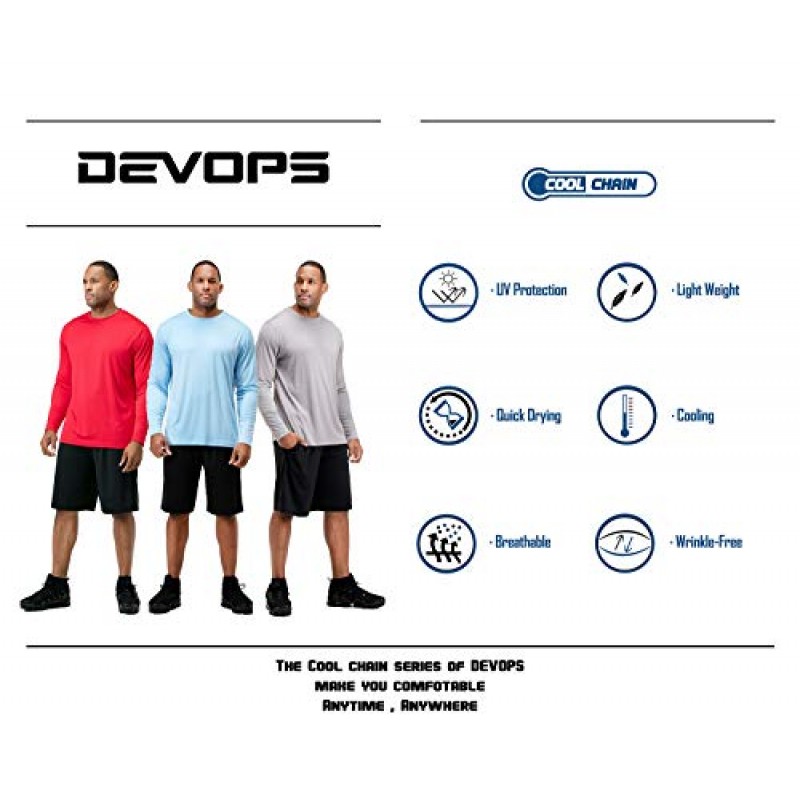 DEVOPS 남성용 2 팩 UPF 50+ 자외선 차단 긴 소매 Dri Fit 낚시 하이킹 러닝 운동 티셔츠