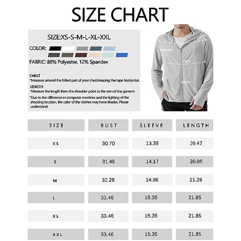Locachy 남성용 UPF 50+ 자외선 차단 야외 경량 풀 지퍼 까마귀 자켓 긴 소매 낚시 하이킹 성능 셔츠