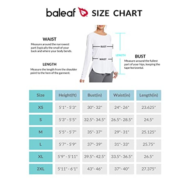 BALEAF 여성용 썬 셔츠 UPF 50+ 긴 소매 하이킹 탑 경량 속건성 자외선 차단 야외 의류