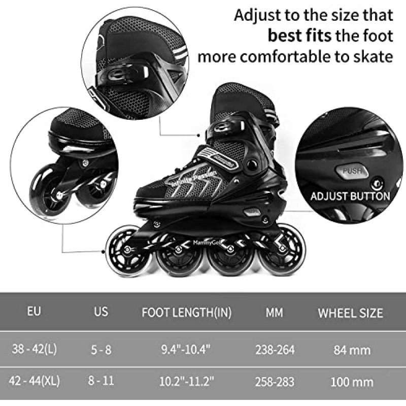 남성과 여성을 위한 인라인 하키 스케이트, 성인, 청소년 및 소년 야외 스포츠를 위한 거대한 바퀴가 있는 고성능 조정 가능한 블레이드 롤러 스케이트