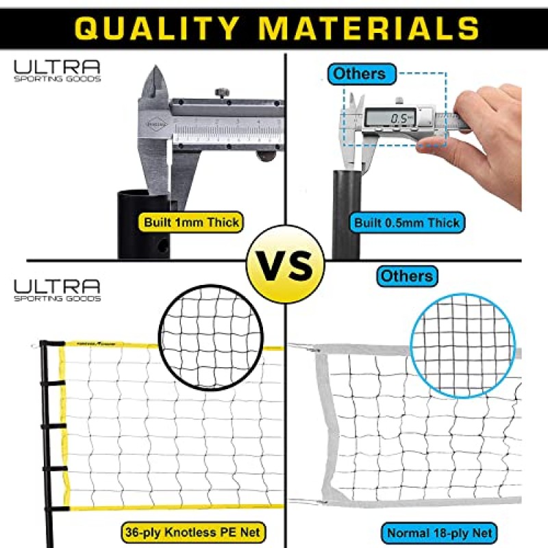 울트라 스포츠 용품 배구 네트 - 32x3피트 규정 크기 네트, 8.5인치 PU 배구, 휴대용 가방, 경계선, 강철 폴 및 펌프 포함 - 남성, 여성 및 혼성 게임용 높이 조절 가능