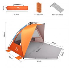 Oileus XX-대형 해변 텐트 5-6인용 태양 대피소 운반용 가방, 스테이크, 6개 모래 주머니, 낚시 하이킹 캠핑, 방수 기능이 있는 해변용 휴대용 태양 그늘 인스턴트 팝업 텐트