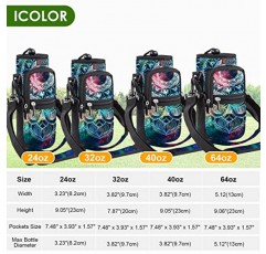 icolor 물병 캐리어 가방 홀더 25/32/40/64oz, 조절 가능한 패딩 어깨 및 핸들 스트랩 스포츠 슬링 하이킹 팩, 절연 네오프렌 와이드 입 병 슬리브