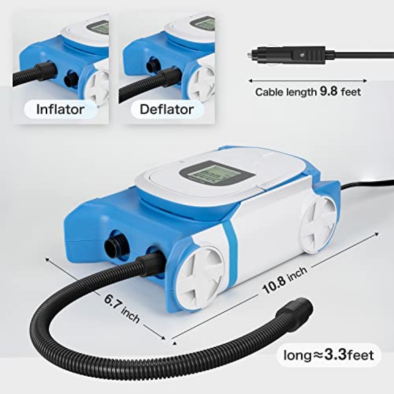 풍선용 AILCION 전기 패들 보드 펌프, 12V DC 자동차 커넥터 및 휴대용 보트 액세서리가 포함된 스탠드업 패들보드 및 매트리스의 팽창 및 수축을 위한 22PSI SUP 공기 펌프