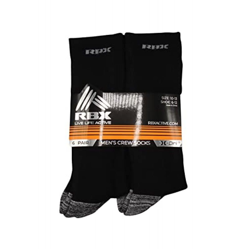 RBX Active 남성용 Athletic X-Dri 퀵 드라이 6팩 크루 양말