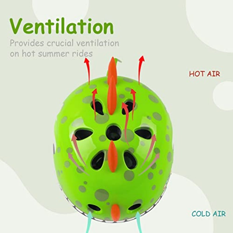 어린이 유아용 공룡 자전거 헬멧, 남아 및 여아용 조절 가능 및 멀티 스포츠, 2가지 사이즈