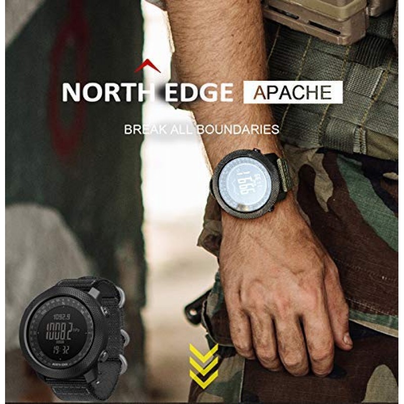 남성용 North Edge Apache 전술 스포츠 시계, 내구성 있는 밴드가 포함된 야외 생존 군용 나침반 견고한 디지털 시계, 단계 추적기 보수계 칼로리(녹색)…