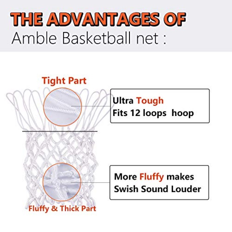 농구 네트 교체 - 실내 및 실외용 전천후용 앰블 헤비듀티 네트 - 12 루프 림