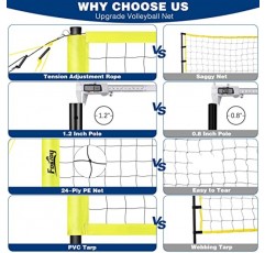 Fostoy 배구 네트 옥외, 높이 조절이 가능한 강철 기둥, 처짐 방지 시스템, 펌프가 있는 배구, 경계선 및 운반용 가방을 갖춘 휴대용 프로 배구 세트, 뒷마당 잔디 해변용