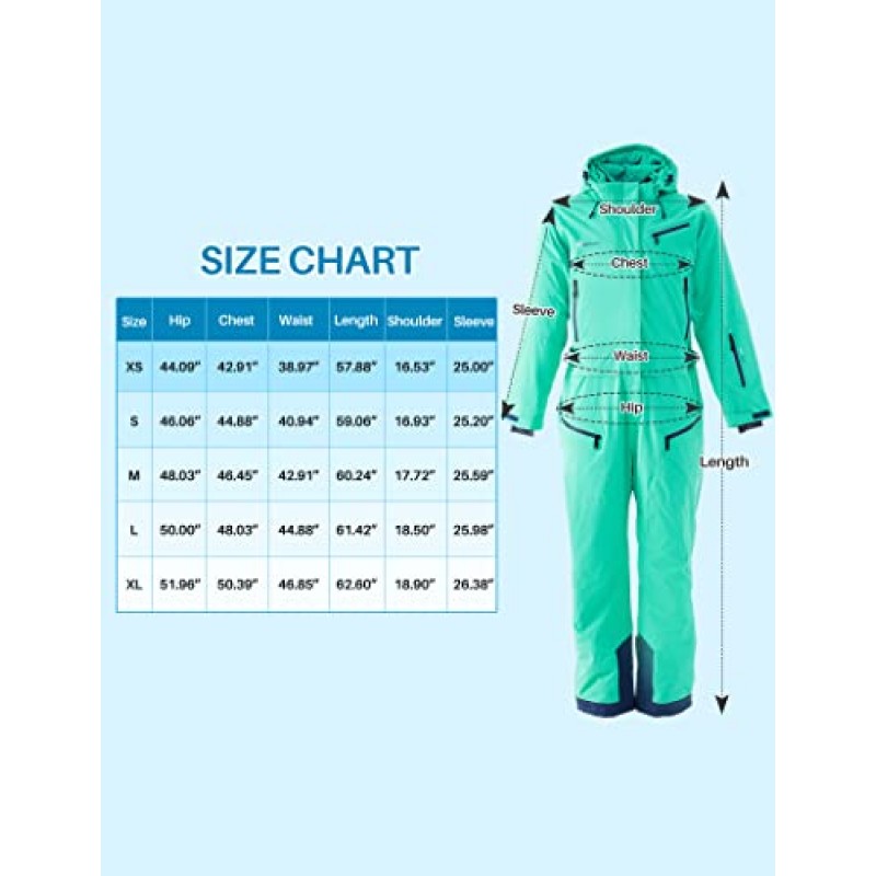 HMANOOUF Womens 원피스 스키 복 겨울 방수 Onesies Snowsuit 이동식 후드 야외 스포츠를위한 스키 점프 슈트